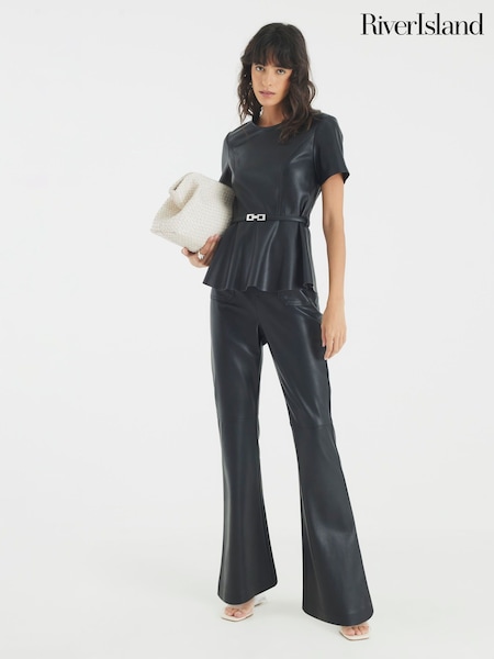 River Island Black Patch Pocket Fitted Bootcut Trousers (Y01222) | £40