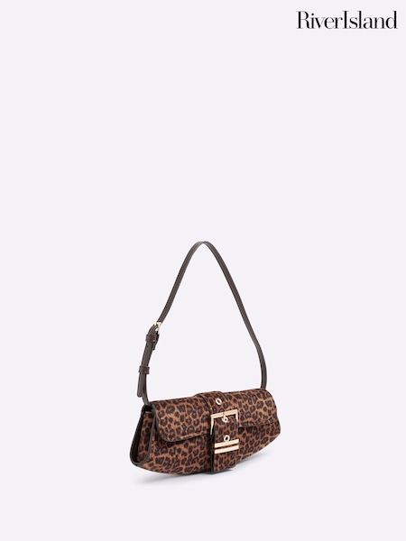 River Island Brown Leopard Print Buckle Front Shoulder Bag (Y01230) | £32