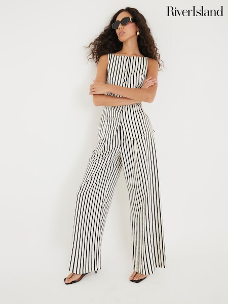 River Island Cream Stripe Wide Leg Trousers (Y01234) | £42
