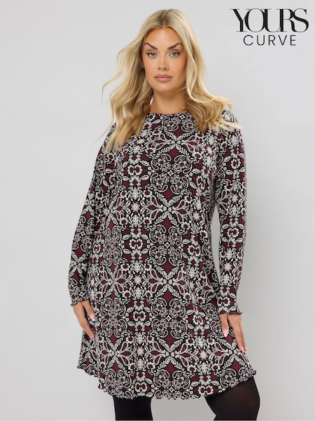 Yours Curve Brown Printed Ribbed Tunic (Y01374) | £31