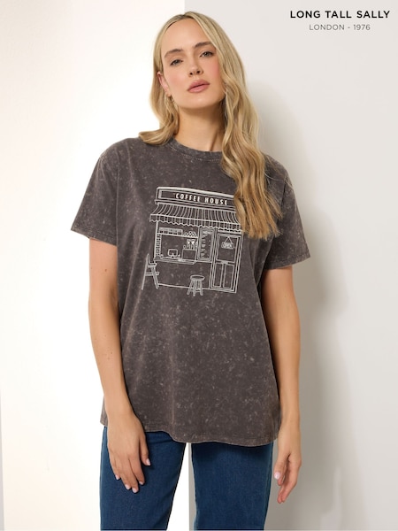 Long Tall Sally Grey Acid Wash Coffee T-Shirt (Y01379) | £23