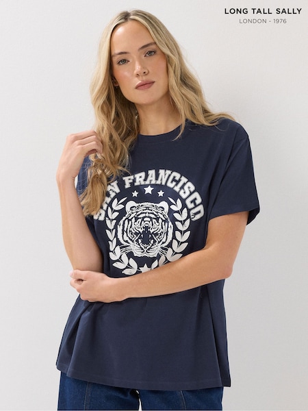 Long Tall Sally Blue Oversized San Franciso T-Shirt (Y01395) | £20