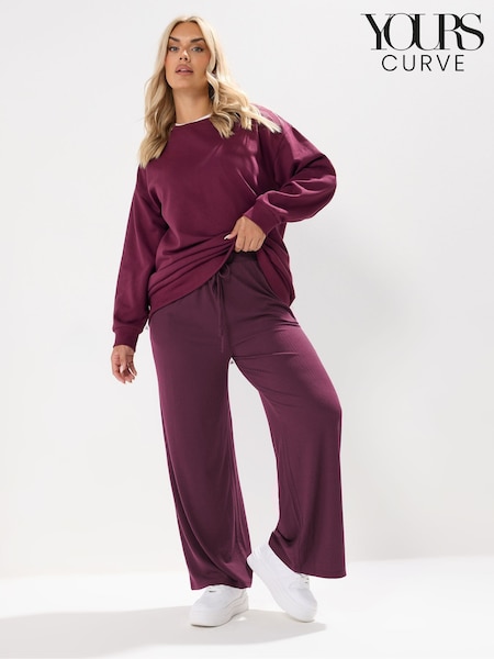 Yours Curve Red Wide Leg Ribbed Pull On Trousers (Y01417) | £27