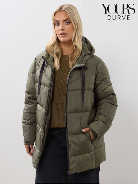 Yours Curve Green Short Sporty Padded Coat (Y01425) | £70