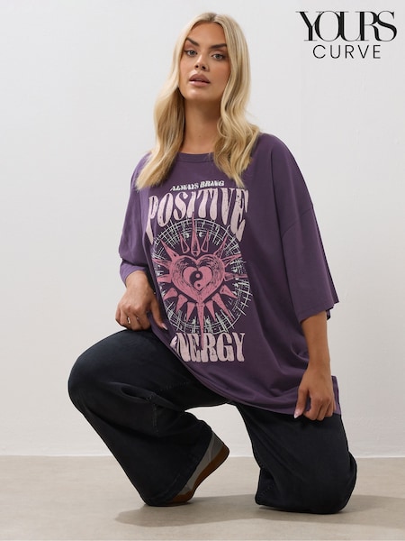 Yours Curve Purple Oversized Boxy T-Shirt (Y01426) | £20