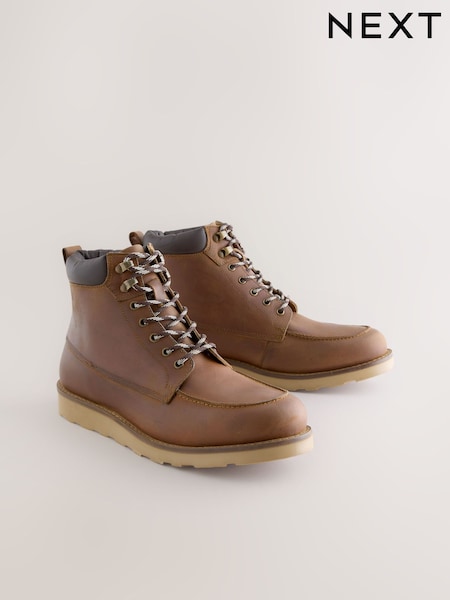Tan Brown Tall Apron Wedge Boots (Y01660) | £70
