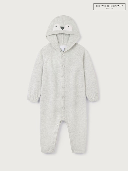 The White Company Grey Organic Cotton Blend Knitted Romper (Y01842) | £42