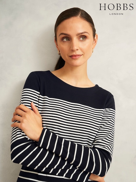 Hobbs Blue Constance Striped Top (Y01847) | £49