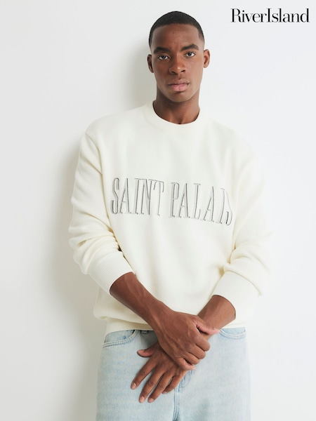 River Island Cream Regular Fit Saint Palais Crew Neck Jumper (Y01868) | £42