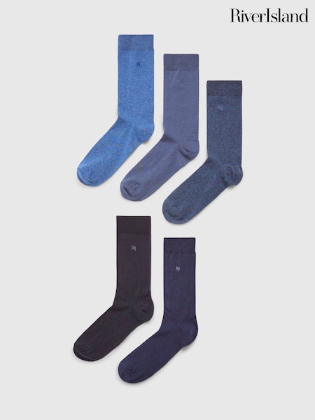 River Island Blue Embroidered Socks 5 Pack (Y01869) | £16