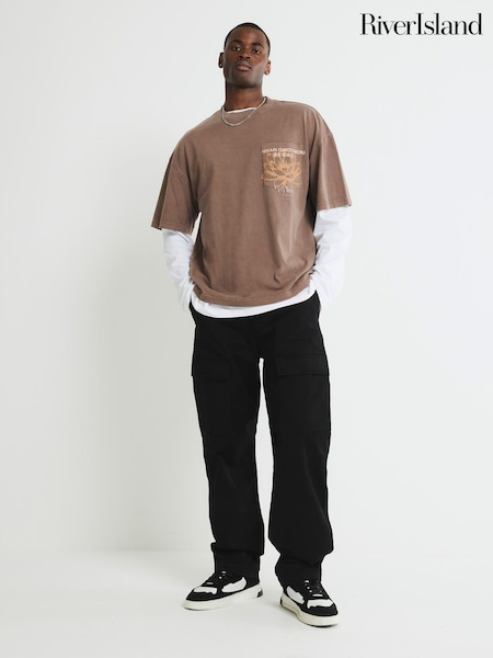 River Island Black Loose Fit Stretch Cargo Trousers (Y01877) | £42