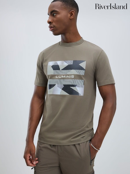 River Island Brown Slim Fit Geo Print T-Shirt (Y01878) | £26