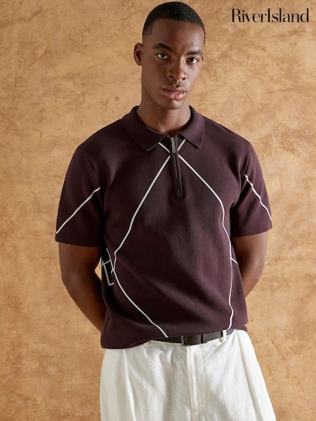 River Island Purple Slim Fit Argyle Knit Polo Shirt (Y01879) | £39