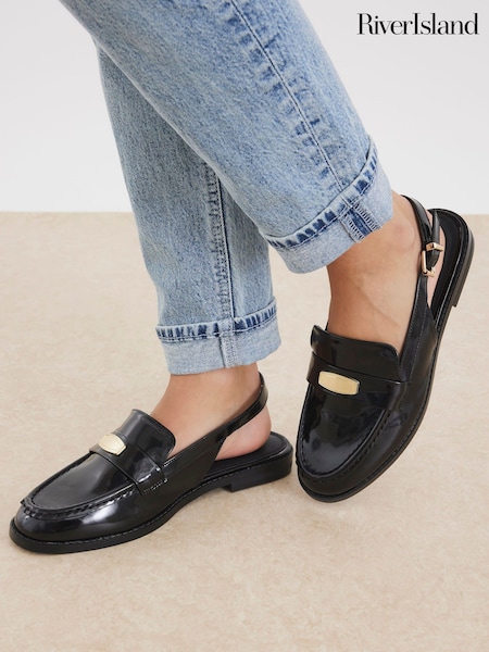 River Island Black Sling Back Loafers (Y01888) | £32