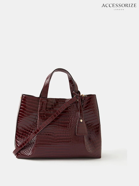 Accessorize Red Faux Croc Skin Patent Tote Bag (Y01897) | £35