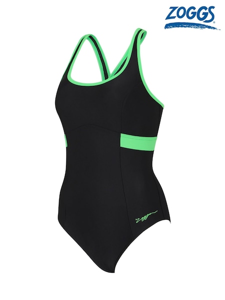 Zoggs Dakota Crossback Black Swimsuit with built in Shelf Bra Support (Y01948) | £40