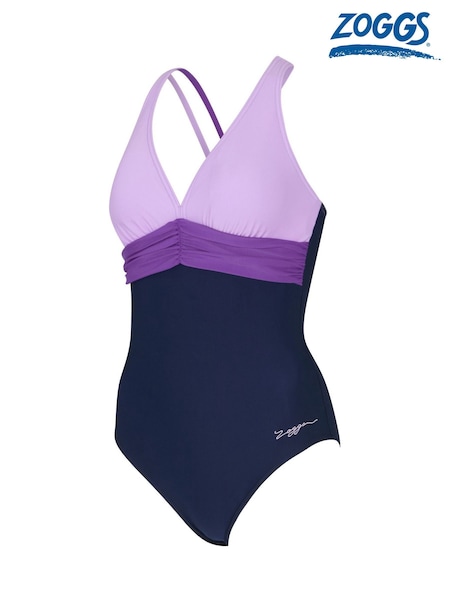 Zoggs Blue Panel Cross Back Swimsuit with Removable Foam Cup Support (Y01954) | £48