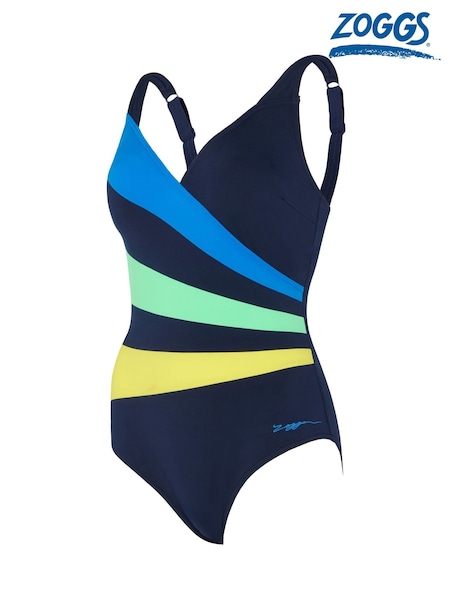 Zoggs Wrap Panel Classicback Blue Swimsuit with Foam Cup Support and Adjustable Straps (Y01956) | £44