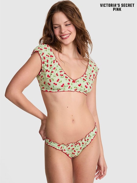 Victoria's Secret PINK Cherry Hearts Green Short Sleeve Bikini Top (Y02018) | £34