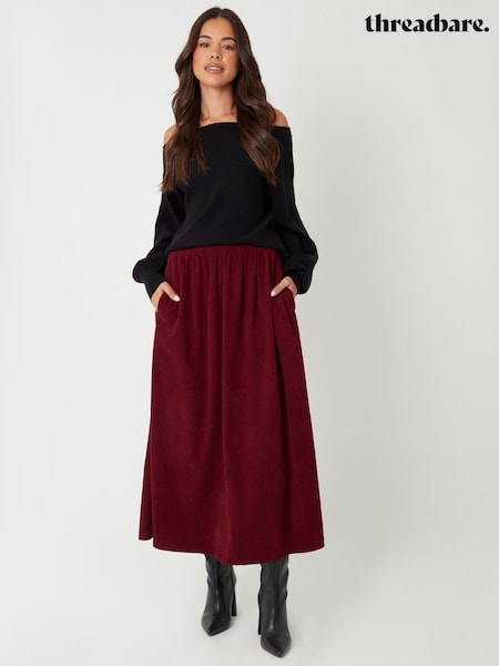Threadbare Red Corduroy Pull On Midaxi Skirt (Y02382) | £32