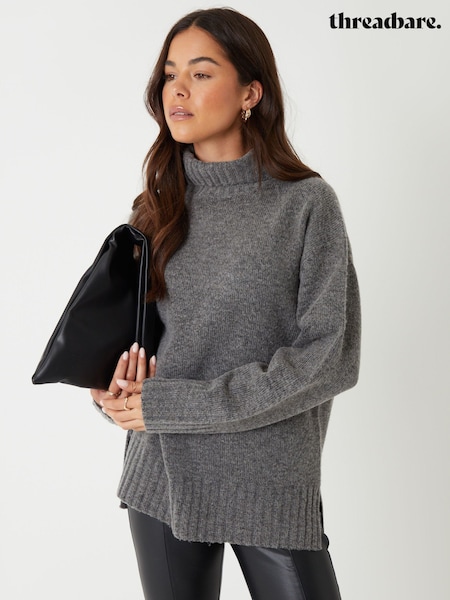 Threadbare Grey Oversized Roll Neck Jumper (Y02407) | £25