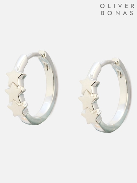Oliver Bonas Silver Tone Tiny Triple Star Huggie Earrings (Y02647) | £29.50