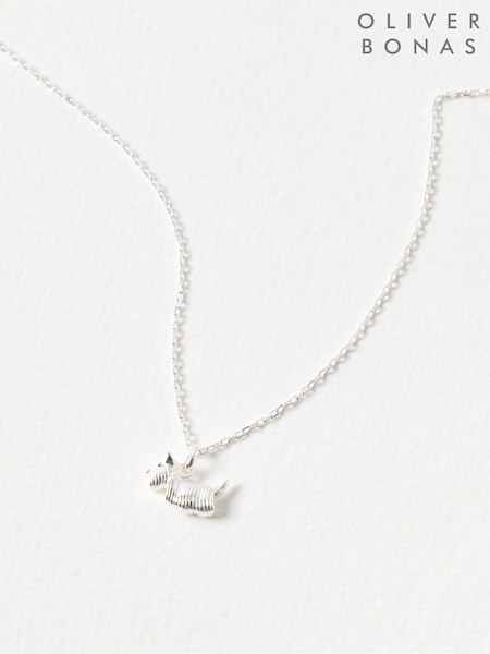 Oliver Bonas Silver Tone Hamish Scottie Dog Pendant Necklace (Y02649) | £39.50