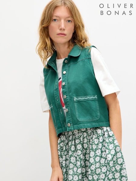 Oliver Bonas Green Collared Denim Waistcoat (Y02659) | £60