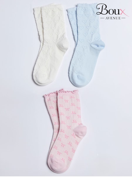 Boux Avenue Pink 3 Pack Cosy Bow And Heart Socks (Y02696) | £18