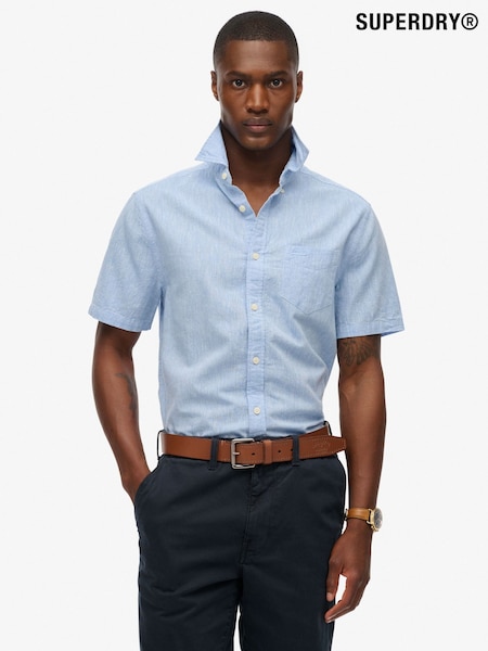 Superdry Blue City Cotton Linen Short Sleeve Shirt (Y02793) | £45