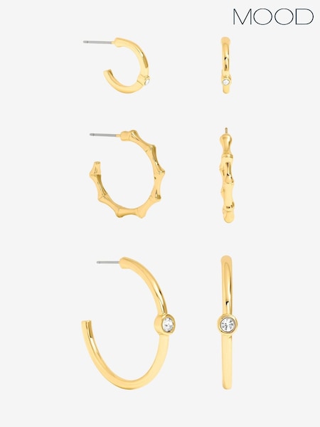 Mood Gold Polished & Crystal Multipack Hoop Earrings Pack Of 3 (Y03104) | £17