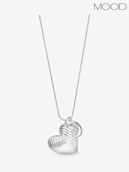 Mood Silver Tone Ridged Heart and Moon Pendant (Y03112) | £18