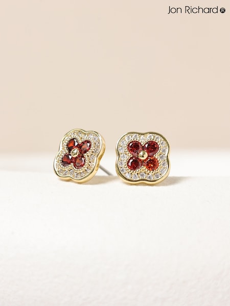 Jon Richard Gold Tone Crystal and Ruby Clover Studs Earrings (Y03118) | £15
