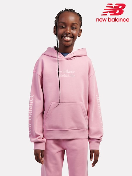 New Balance Pink Linear Sleeve Graphic Print FT Hoodie (Y03225) | £55 - £66
