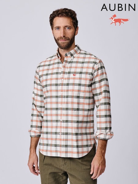 Aubin Merton Brushed Oxford Button Down White Shirt (Y03429) | £89