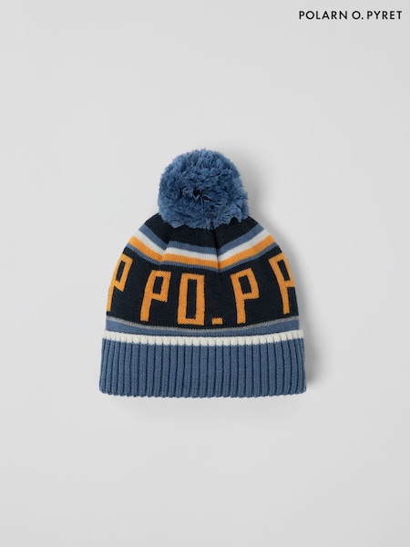 Polarn O. Pyret Blue Wool Blend Bobble Hat (Y03607) | £24