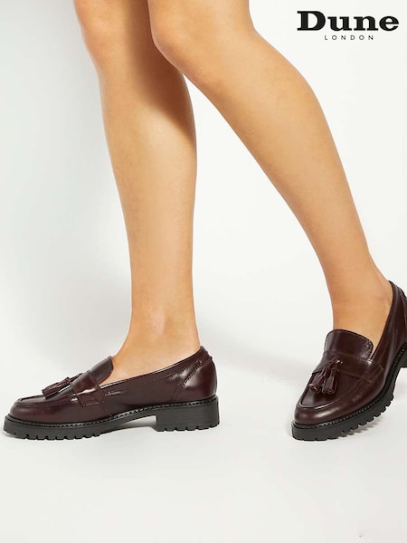 Dune London Red Gracelyn Cleated Tassel Loafers (Y03645) | £89