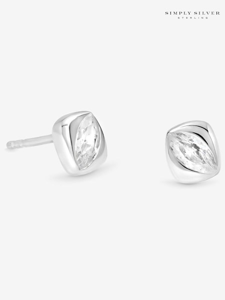 Simply Silver Silver Tone 925 Polished and Cubic Zirconia Stud Earrings (Y03770) | £20