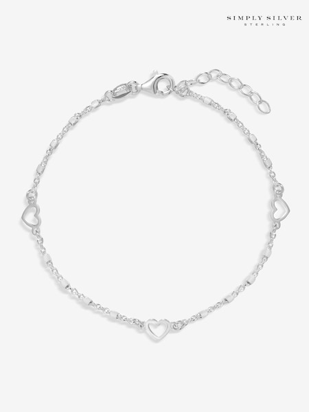 Simply Silver Silver Tone 925 Polished Heart Station Bracelet (Y03780) | £35