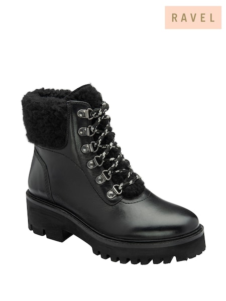 Ravel Black Leather Flat Ankle Boots (Y03783) | £100