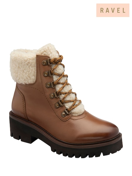 Ravel Brown Leather Flat Ankle Boots (Y03784) | £100