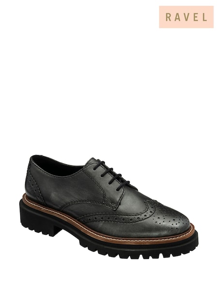 Ravel Grey Leather Cleated-Sole Brogues (Y03785) | £85