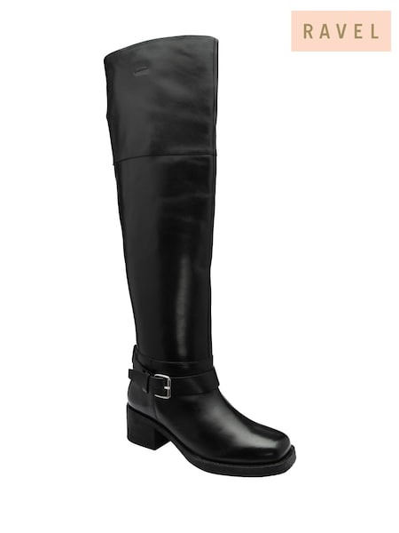 Ravel Black Leather Knee High Boots (Y03814) | £150