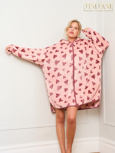 Jim Jam the Label Pink Heart Print Oversized Zip Hoodie (Y03833) | £38