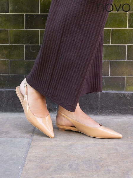 Novo Natural Clover Point Toe Low Heel Slingback Shoes (Y03859) | £36