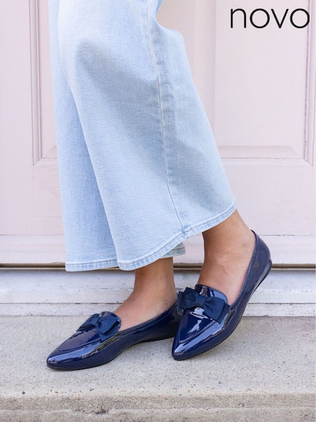 Novo Blue Wide Fit Coco Bow Flat Point Shoes (Y03860) | £34