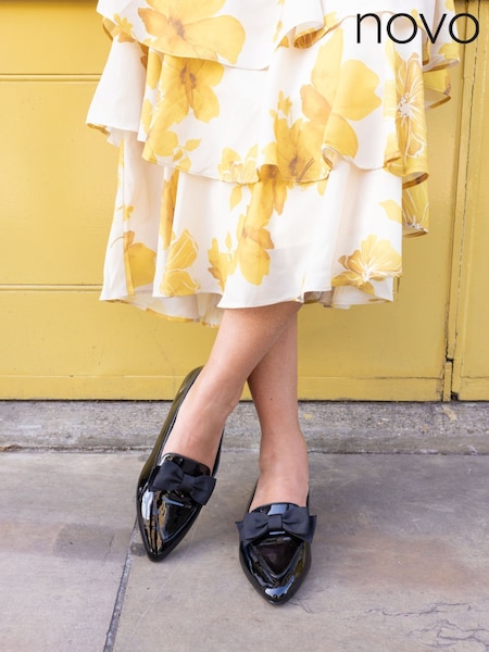 Novo Black Coco Bow Flat Point Shoes (Y03867) | £34