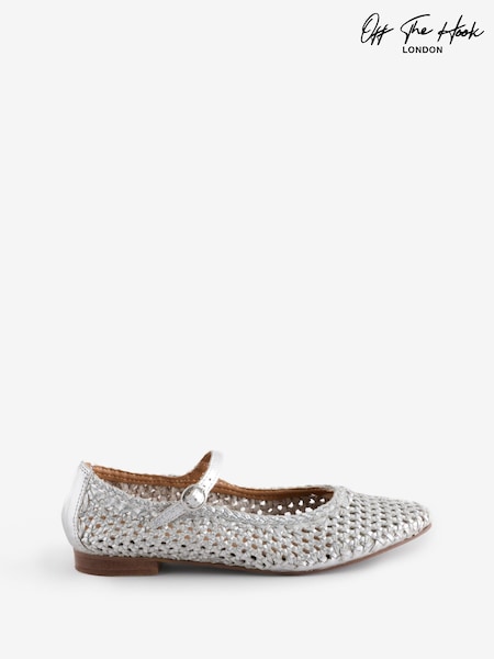Off The Hook Silver Regent Leather Ballerina Ballet Pumps (Y03877) | £42