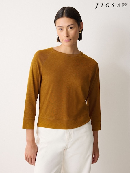 Jigsaw Brown Cotton Luxe Raglan T-Shirt (Y03952) | £65