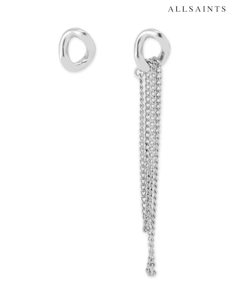 AllSaints Silver Tone Link Chain Fringe Asymmetrical Earrings (Y03986) | £35